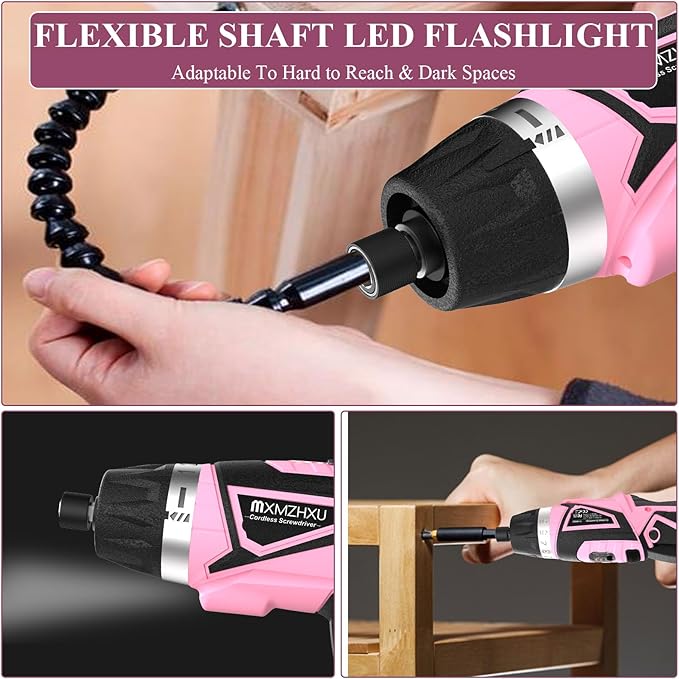 8V Cordless Screwdriver,6+1 Torque Max 10N·m Electric Power Screwdriver with 47 Accessories,180°Pivoting Handle, 2000mAh Rechargeable Screw Gun&Bit Set with LED Light, Flexible Shaft,for Home,Office