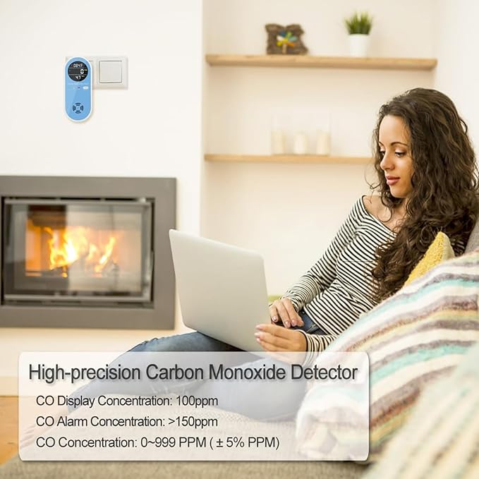 2 Packs Carbon Monoxide Detectors, 3in1 Carbon Monoxide Detector Plug in Wall, FLUNGSKY Travel Carbon Monoxide Detector with Temperature Humidity Display, Portable Carbon Monoxide Detectors for Home