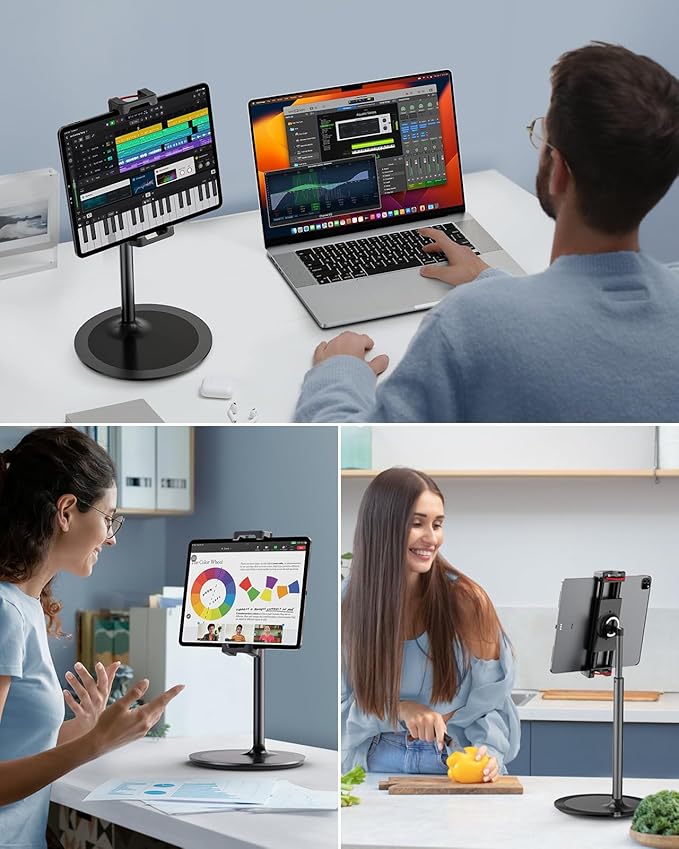 SAIJI Tablet Stand Holder, Height Adjustable Portable Monitor Stand, 360 Degree Rotating, Aluminum Alloy Cradle Mount Dock for 4.7"-15.6" Screen iPhone Samsung, iPad, Kindle, eBook Reader(Black)