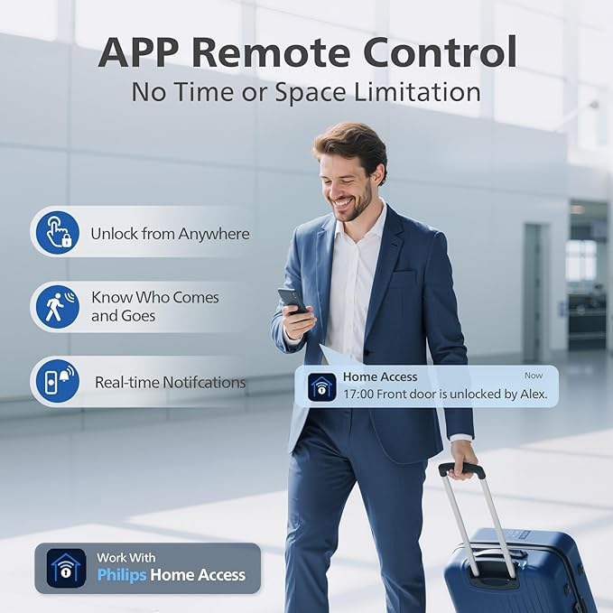 Philips WiFi Smart Door Lock, Smart Locks for Front Door, Keyless Entry Door Lock, Smart Lock Keypad Deadbolt, Buit-in WiFi, APP Remote Access, Compatible with Alexa & Google Assistant, Auto Locking