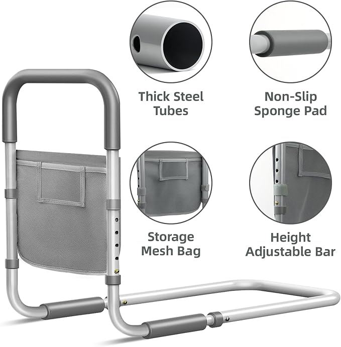 Bed Rails for Elderly Adults Safety: Adjustable Bed Assist Rails for Seniors & Patients with Storage Bag - Bedside Rail Handle Support Bar Bed Guard Rails - Fits King Queen Full Twin Medium
