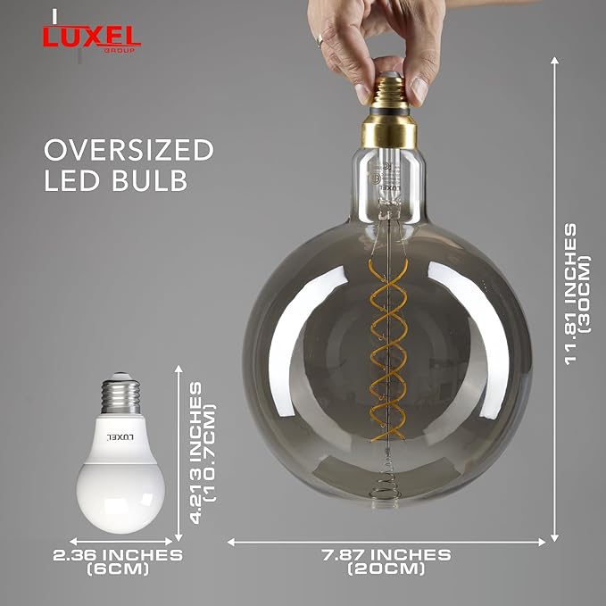 Oversized Edison LED Light Huge Bulb Vintage G63(G200) 7W Equivalent 40W - Dimmable 2200K Warm Glow - 350 Lumens E26 Base - Large Filament Decorative Bulbs - 360° Beam (Smoky Glass)