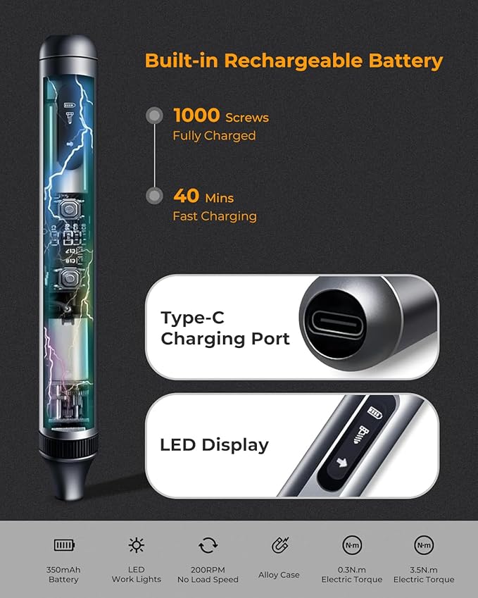 52 in 1 Electric Screwdriver Set,XIAONIAN 3.7V Mini Precision Screwdriver Set with 48 S2 Magnetic Bits,USB-C Charging Cable,LED Light,Small Repair Tool Kit for Phone,Watch,Eyeglasses,PC,Camera,Laptop