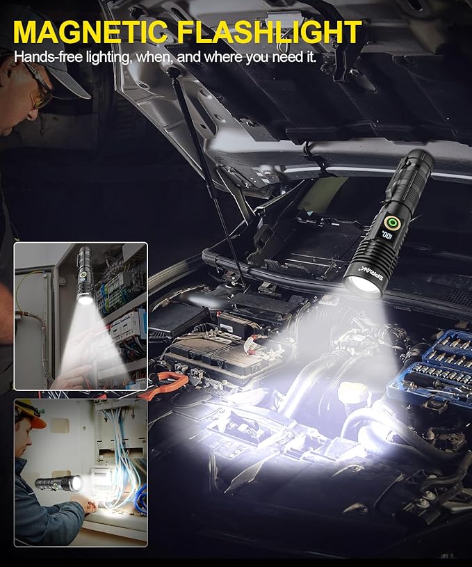 Rechargeable Flashlight High Lumens 3Packs-Super Bright Magnetic Flash Light with Power Digital Display, Long Range,Dimmable,Waterproof,Pocket Handheld Tactical LED Flashlights for Emergency