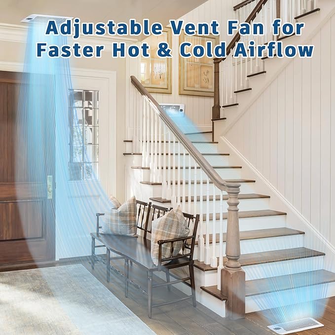 Register Booster Fan for 4" x 10" Register Holes, Smart AC Vent Booster Fans Improves Heating & Cooling with Remote and Thermostat Control,10-Speed Quiet Vents Fan for Floor Ceiling