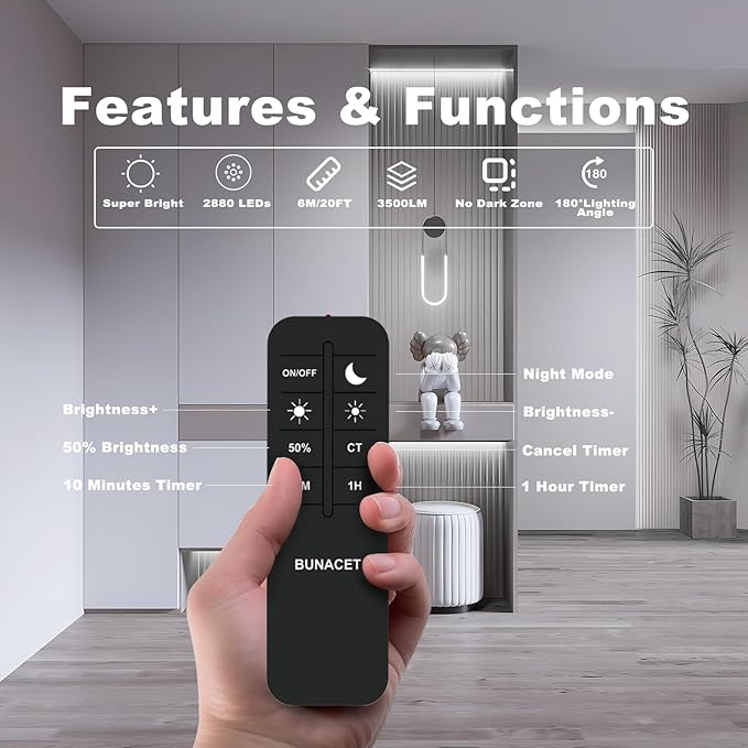 COB LED Strip Lights 5760LEDs, 40FT 6500K Dimmable Cool Light Bright LED Lights for Bedroom Counter Under Cabinet Kitchen