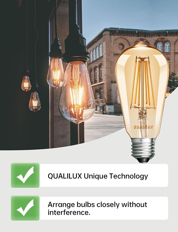 Dusk to Dawn Edison Light Bulbs ST58(ST19), Vintage Amber Glass, 2300K Warm Light, 6.5W=60W, Auto On/Off Light Sensing LED Filament Bulb Outdoor, 700LM, Non-Dimmable, E26, 2-Pack, HQ-H027