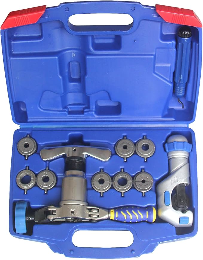 Accurate 3-IN-1 Tube Flaring Tool Kit, Eccentric Expander 45° Cone Tubing Flaring Tool, Include Cutter Deburring Tool, HVAC Refrigeration Tools for Copper/Soft Pipe Flaring 1/4-3/4 Inch O.D. Tubing