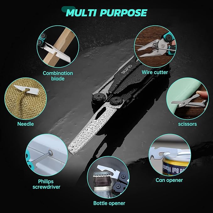 Multitool Pocket Knife for Men Women, Tactical Multi-Tool Pliers, Scissors with Clip, Nylon Sheath, All Safety Locking, Multipurpose Camping Survival Gear, Gifts Ideas