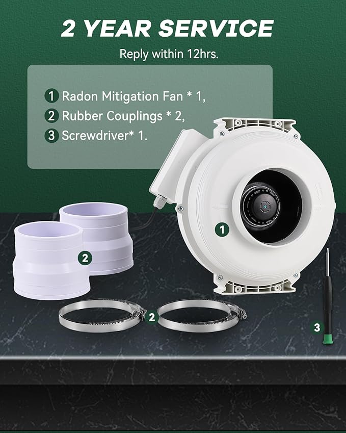 Radon Fan 260CFM Radon Mitigation System 4" Electric Inline Duct Waterproof Radon Mitigation Fan for Outdoor Use Weather Resistance
