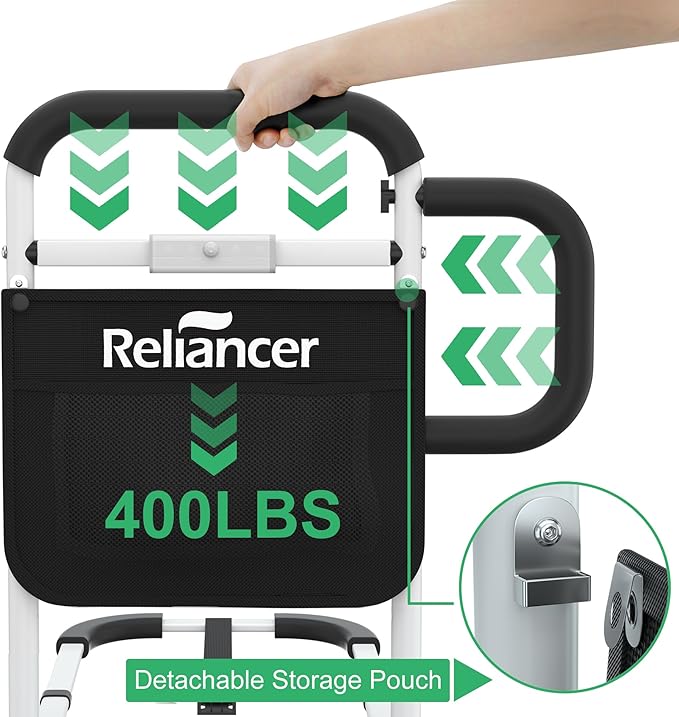 RELIANCER Bed Safety Rail for Elderly Adults w/Support Leg & Motion Light,Dual Handle Assist Grab Bar for Seniors,Adjustable Bedside Support Railings,Bed Side Assist Guard Rail,Bedside Hand Guard Bar