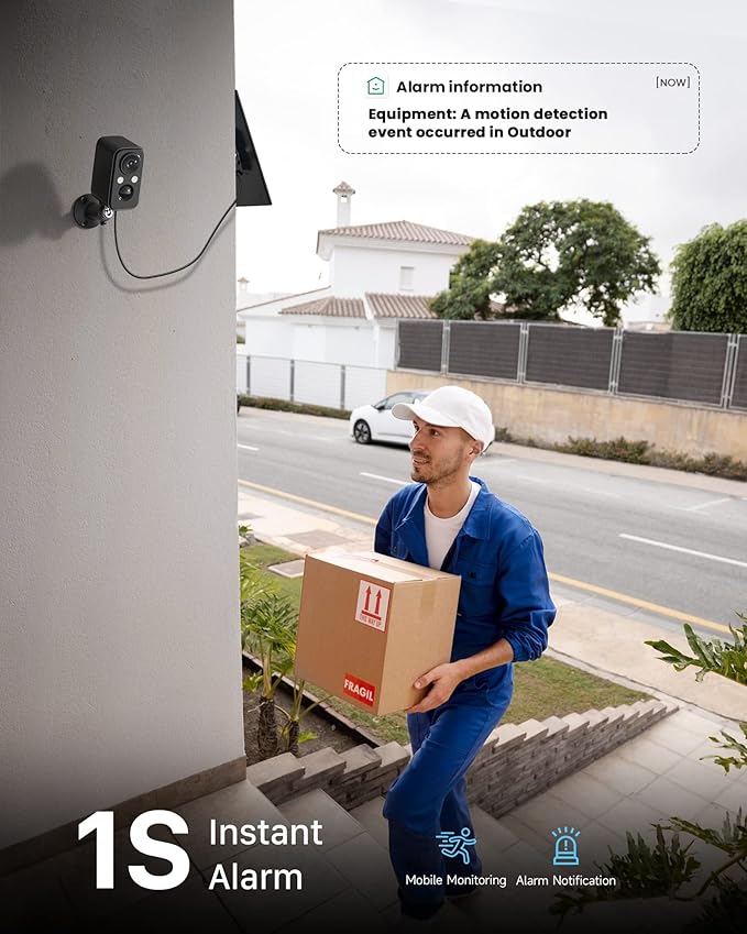 Security Cameras Wireless Outdoor: Cameras for Home Security WiFi Camera with Solar Panel Battery Powered Surveillance System Kit Motion Sensor Alarm Floodlight Night Vision IP66 Waterproof