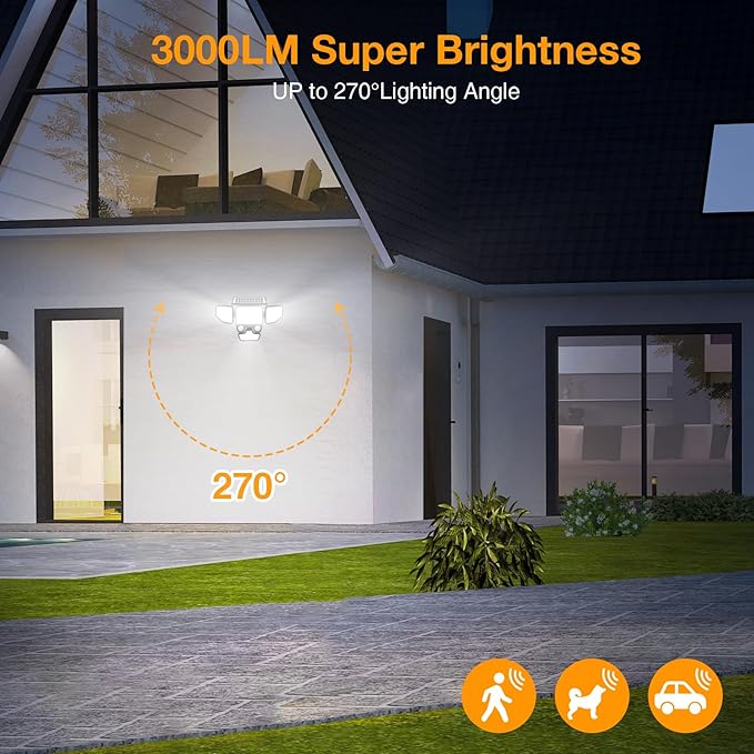 3000LM Solar Lights Outdoor, 4 Heads Solar Security Lights with Remote Control, 180 LEDs IP65 Waterproof Motion Sensor Lights 3 Modes Flood Lights for Wall, Porch, Yard, Outside, 4 Pack