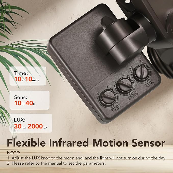 OREiN Motion Sensor Outdoor Lights, 450°Superwide Adjustment Dusk to Dawn Security Flood Lights Outdoor, 5000K 150W Equiv 3 Modes 180°/40FT, IP65, Bronze(Hardwired)