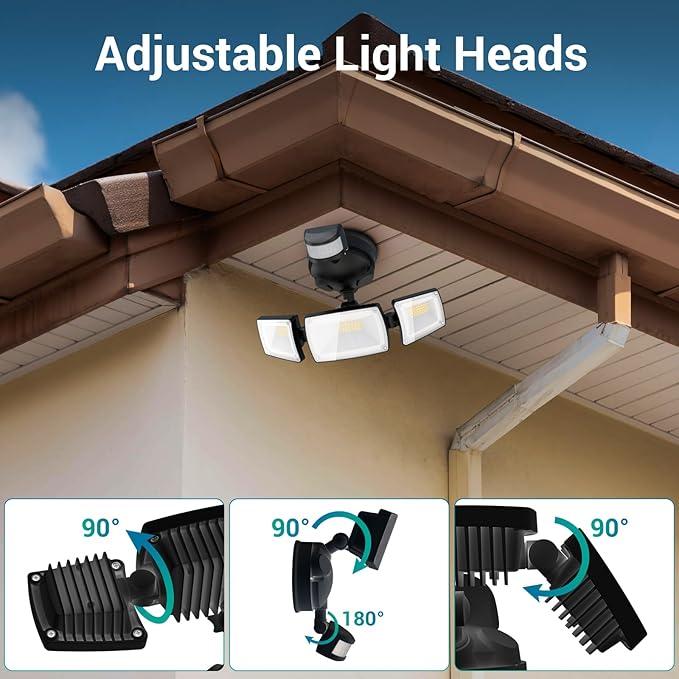 USTELLAR 55W LED Security Lights Motion Sensor Light with Remote Control, Outdoor LED Flood Lights Dusk to Dawn 5500LM 5000K, IP65 Waterproof, Exterior Floodlight for Garage, Yard, Eave - 2 Pack BLACK