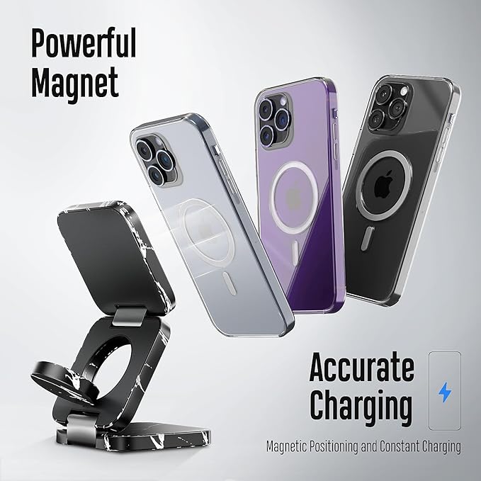 Fast Wireless Charger, Magnetic Foldable 3 in 1 Charging Station for iPhone 16/15/14/13/12/Pro/Plus/Pro Max, 5W Portable Charger for Apple Watch9/8/7/6/5/4/SE, for Airpods