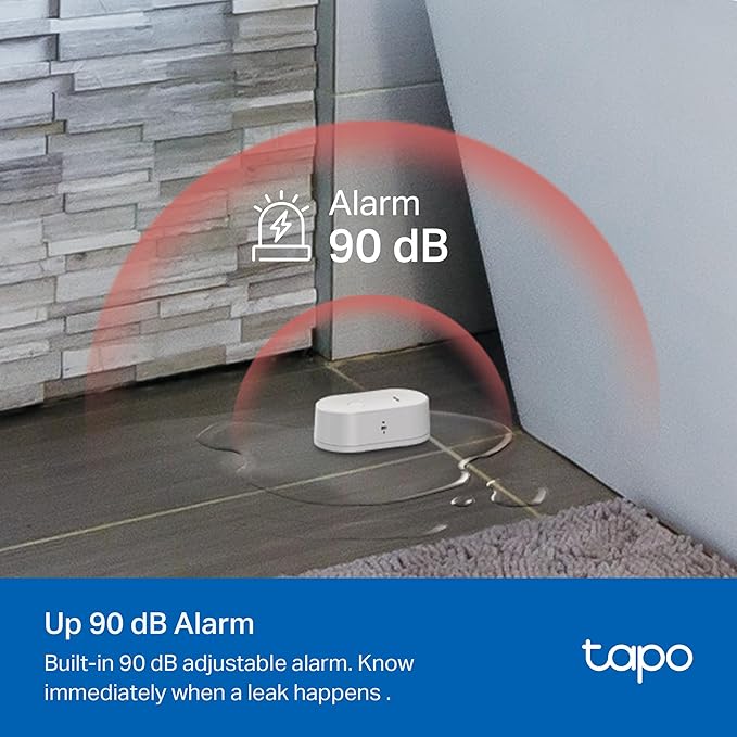 TP-Link Tapo Smart Water Leak Detector, Requires Tapo Hub, Water Leak Sensor Wi-Fi with Rapid Dripping Detection, 90dB Adjustable Alarm, App Alerts, Compatible with Alexa and Google Home, T300