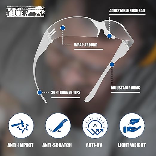 Safety Glasses with Readers - Clear | Polycarbonate Frame with UV400 Protection | Scratch Resistant Bifocal Wrap Around Safety Glasses | 1.0