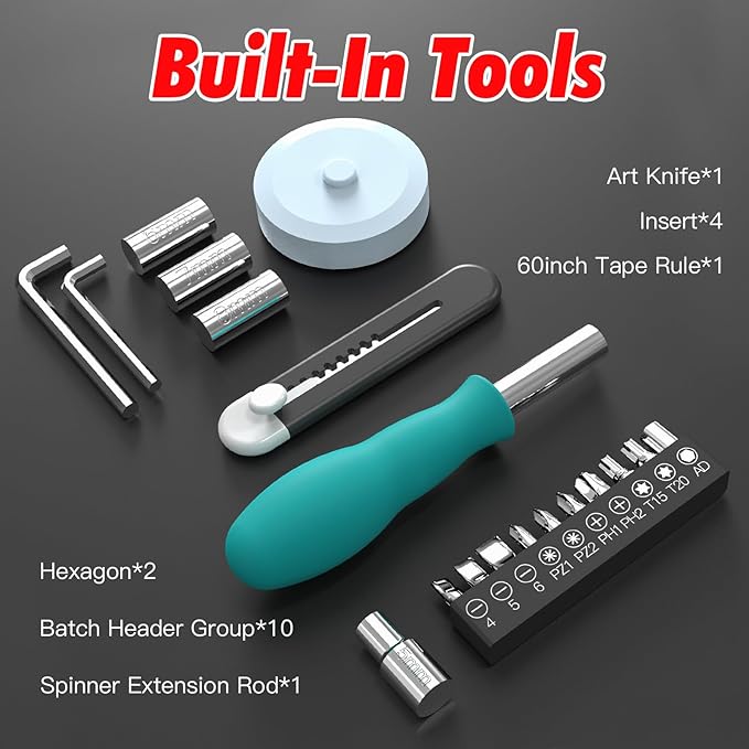 HAUSBELL 19-in-1 Multi-Function Tool Set –Tools Set with LED Flashlight,Home Tool Kit with Tape Measure, Knife, Screwdriver Handle, Powered by 3 AA Batteries, Hand Tool Kits for Home, Camping&DIY