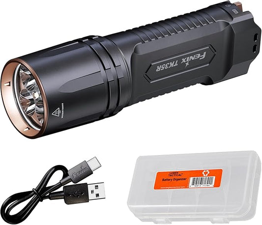 Fenix TK35R 5800 Lumen Tactical Flashlight with UV Light, USB-C Rechargeable High Lumen Long Range with Lumentac Organizer