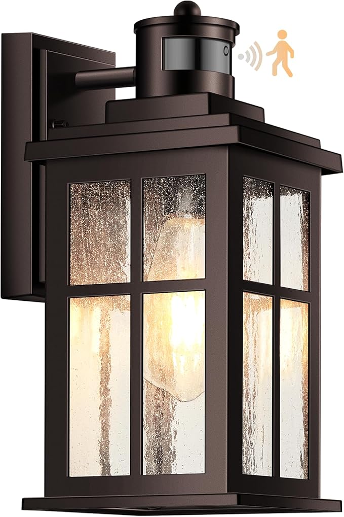 VIANIS Brown Motion Sensor Exterior Lighting Fixtures, Oil Rubbed Bronze Outdoor Garage Lights Wall Mount Sconce, Outdoor Wall Lantern for Garden, Patio, Front Door, Outside Porch Lights for House