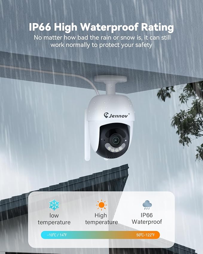 Jennov 5MP Wireless Security Camera System with Monitor – 8CH NVR Kit with 4 Outlet-Powered Cameras, 1TB HDD, Night Vision, Motion Detection, IP66, No Subscription, Home Surveillance Indoor/Outdoor