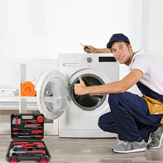 43 PCS Household Tools Kit with Plastic Toolbox, Portable and Lightweight Basic Home Tool Set, Emergency tool Kit with General Tools, Comprehensive Tool Box for College Students, Household Use