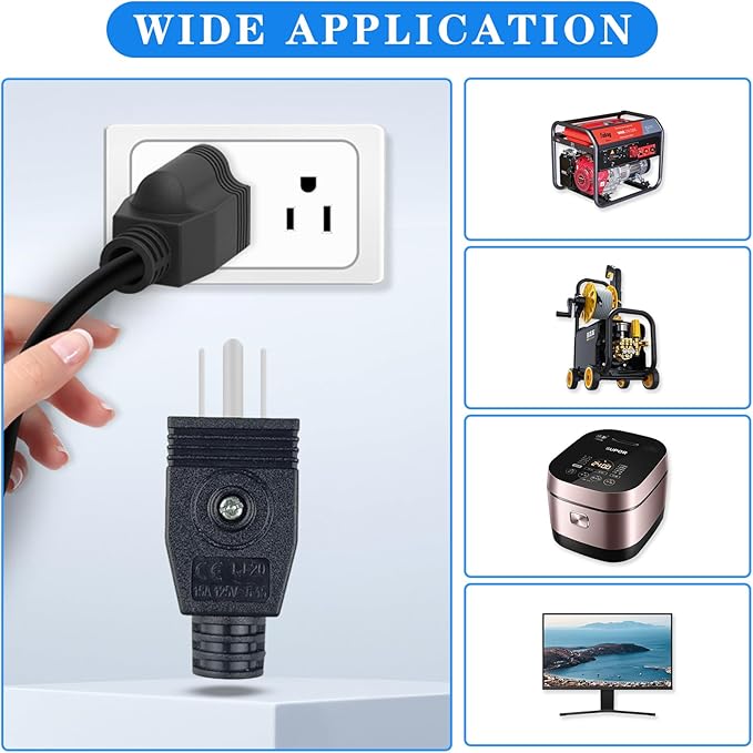 3 Prong Replacement Plug, 6 Pack Extension Cord Ends, Replacement Plugs 3 Prong with 1 Screwdriver, Neutral Ground Bonding Plugs, 3 Wire MalePlug, Power Plug Replacements, Black