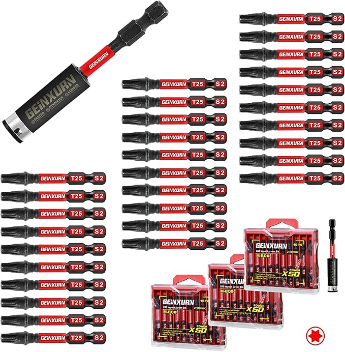30 Pieces 2 In. T25 Impact Tough Magnetic Screwdriver Bit Set, #25 Torx Head Power Bits, S2 Alloy Steel Star Bits with 1 Pc Impact Bit Holder and Storage M-Box