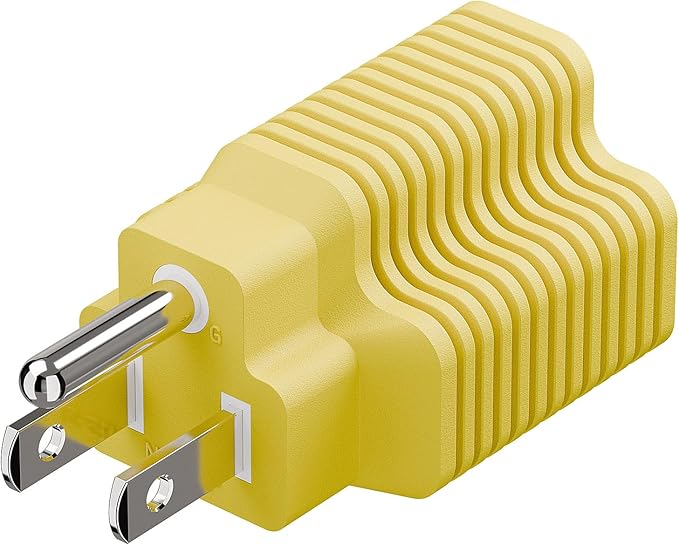 4-in-1 15 Amp to 20 Amp T Blade Adapter, 5-15P to 5-20R, 6-15R, 6-20R, Yellow, 2 Pack