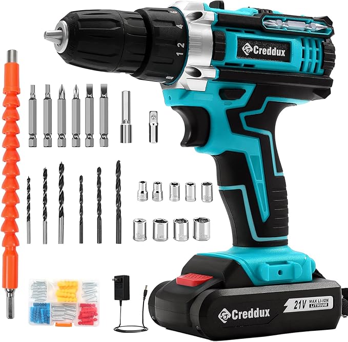Cordless Drill Set 21v Power Drill Cordless With Battery & Charger, 84pcs Accessories Electric Drills Variable Speed, 3/8" Keyless Chuck, Built-In Level and 2 Driver Bule kit
