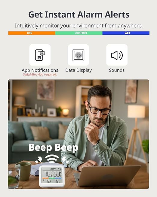 SwitchBot Meter Pro, Digital Hygrometer & Thermometer - Wireless Indoor Temperature & Humidity Monitor with Bluetooth App Control, Real-Time Alerts (1, Meter Pro+Outdoor Meter)