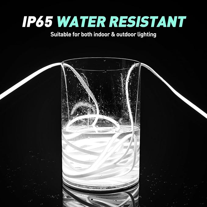 GZBtech Silicone COB Neon Rope Lights 16.4FT/5M, 6000K Super Bright Cold White Waterproof Neon Strip Light, AC 110-120V Flexible Soft Cuttable Tape Rope Lighting for Indoor Outdoor Home Commercial