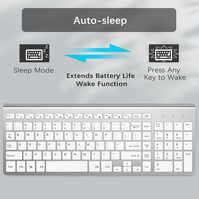 JOYACCESS Wireless Keyboard, 2.4G Slim and Compact Wireless Keyboard with Numeric Keypad for Laptop, MacBook air, Desktop, Computer, PC-Sliver&White