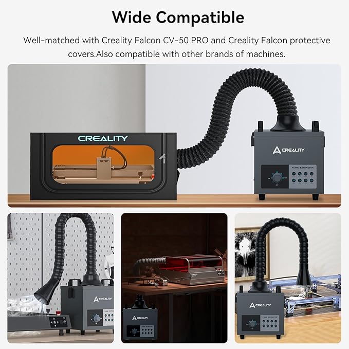 Creality Smoke Purifier with Extraction Tube, 3-Stage Filtration, 99.97% Purification Rate, Low Noise＜50dB, 200m³/h, 100W Fume Extractor for Laser Engraver Machine