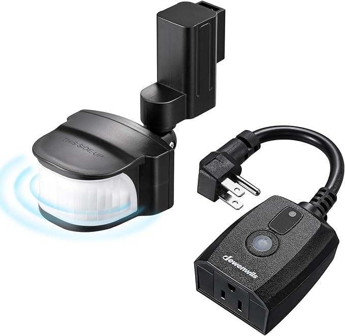 DEWENWILS Motion Sensor Outlet, Indoor Outdoor Motion Sensor Plug Outlet, Adjustable Sensing Angle,50FT Detection Range, 100FT Wireless Light Switch Transmitter, No Wiring, Long Time Delay