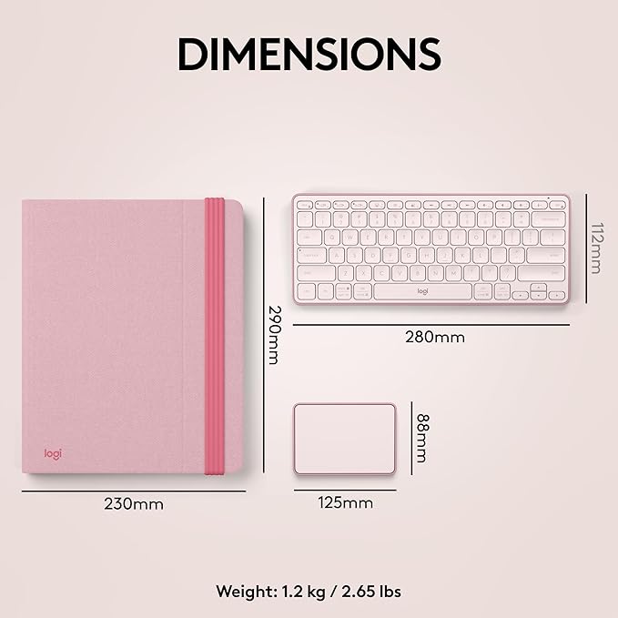 Logitech Casa Pop Up Desk Kit - Adjustable Laptop Stand for Desk, Wireless Keyboard & Touchpad, Bluetooth, USB C Charging, Bohemian Blush, Pink