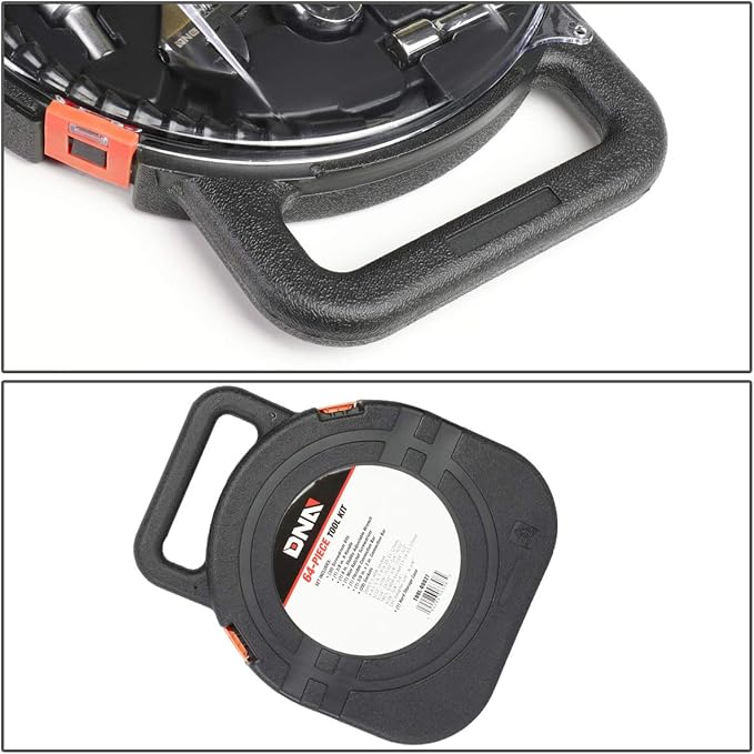 DNA MOTORING 64pcs Mechanic's Auto & Home Repair Tool Box, Screwdriver Bit Tool Set, SAE and Metric Socket Wrench Set, Orange/Black, TOOLS-00026