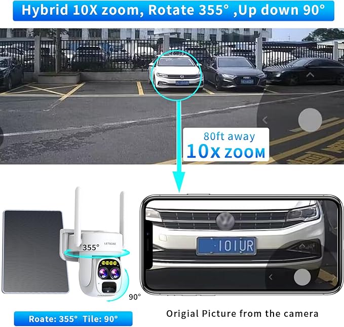 Security Cameras Wirelss Outdoor Solar Powered for Home Security, 360 View Outside Camera,Motion Detection,10x Hybrid Zoom PAN Tile,IP-65 Weather Proof (4 Pack)