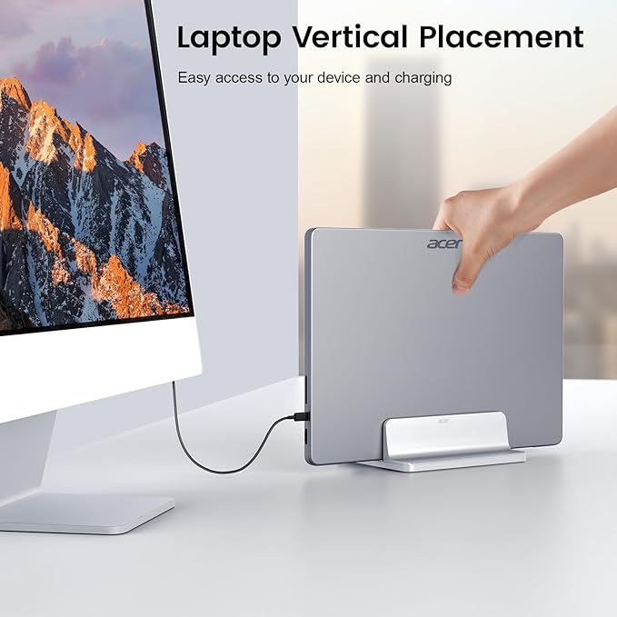 acer Dual Vertical Laptop Stand, Upright Desktop Stand Holder with Adjustable Dock (Up to 15.7''), Aluminum Laptop Rack Storage Desk Organizer for Tablet, MacBook/Samsung/HP/Dell/Chrome Book-Silver
