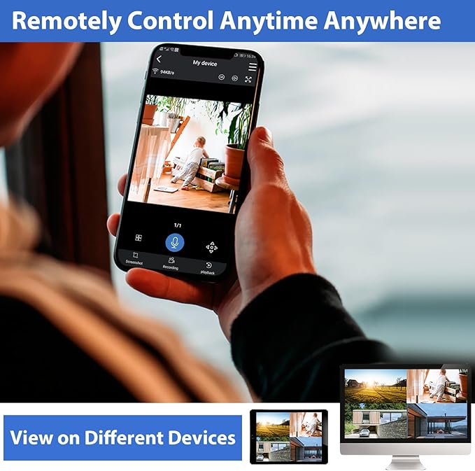 Hiseeu 5MP Wireless PTZ Security Camera System, Indoor Outdoor IP66 Waterproof WiFi Camera, 4K 10CH NVR, 2-Way Audio, Motion Detection Alarm, 24/7 Surveillance, 1TB Hard Drive (Plug-in Power Supply)