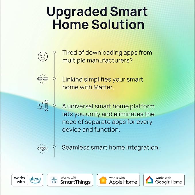 Linkind Matter Smart Light Bulb, Soft White to Daylight Tunable Alexa Light Bulbs, Smart Bulbs Work with Apple Home, Alexa, Google Home, SmartThings, 2.4GHz Wi-Fi LED, A19 E26, 800LM, 60W (4-Pack)