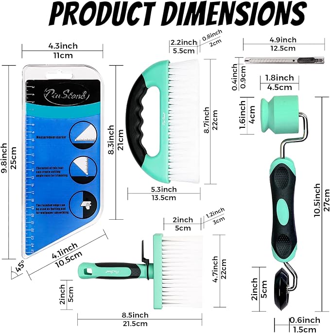 15pcs Wallpaper Tools Kit, Flat & Corner Seam Roller, Multiuse Smoothing Squeegee, Wallpaper Adhesive Paste Glue Brush, Wall Paper Kit for Peel and Stick Contact Paper Vinyl Window Film