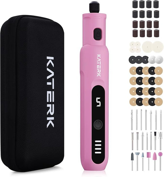 Katerk Cordless Rotary Tool Kit, 3.7V Mini Rotary Tool with 5 Speed and 70PCS Accessories, 20000RPM, USB Charging Multi-Purpose Power Tool for Engraving, Sanding, Drilling, Polishing, Cutting, Pink