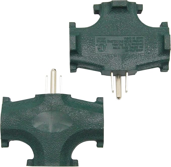 ETL Listed 3 Outlet Grounding Adapter, BTU Three Plug Outlet Adapter Splitter, Heavy Duty Grounded Power Tap, 3-Prong Outlet Adapter, Multi-Plug Extender, Green (Pack of 3)