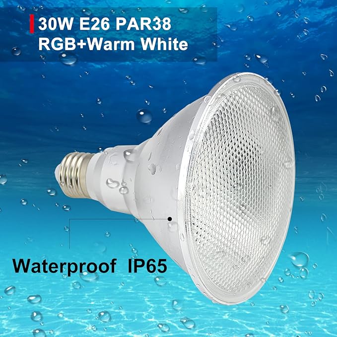 2 Pack RGB PAR38 Flood Light Outdoor with Remote, 30W=90W, Waterproof LED Color Changing Light Bulbs, 3000K Warm White, 1800lm, Christmas Party Decor Dimmable Lamp