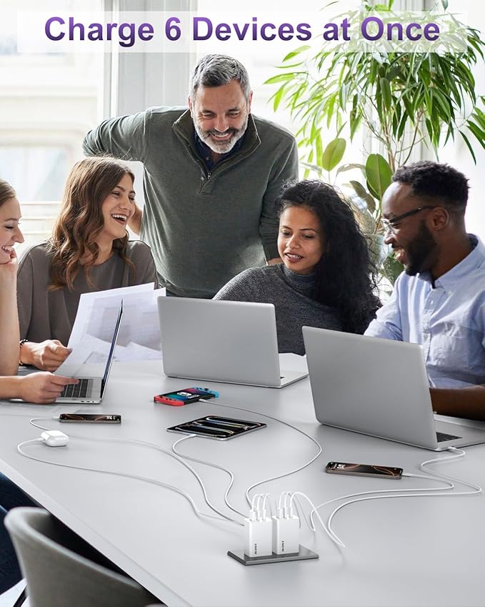 USB C Charger Block 100W, 3-Port GaN Super Fast Charger, Type C Wall Charger Adapter with 6.6ft USB C Charging Cable for MacBook Pro/Air,iPad Pro, i-Phone 16/15Pro, Galaxy S24/S23 and More[2 Pack]