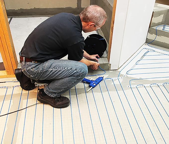 SunTouch ConnectPlus WarmWire Under Floor Heating Kit with Cable, Sensor, SunStat Voice-Activated WiFi Thermostat, 60 Sq Ft with 3" Spacing, 120V, Installs Over Plywood, Backer Board, Concrete Slab