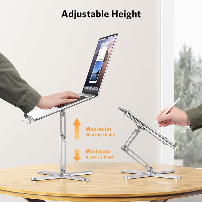 OMOTON 360° Rotating Laptop Stand Riser for Desk, Ergonomic Foldable Computer Stand Adjustable Height Angles for Collaborative Work, Easy Storage Fit Macbooks,All Laptops up to 16 inches, Silver