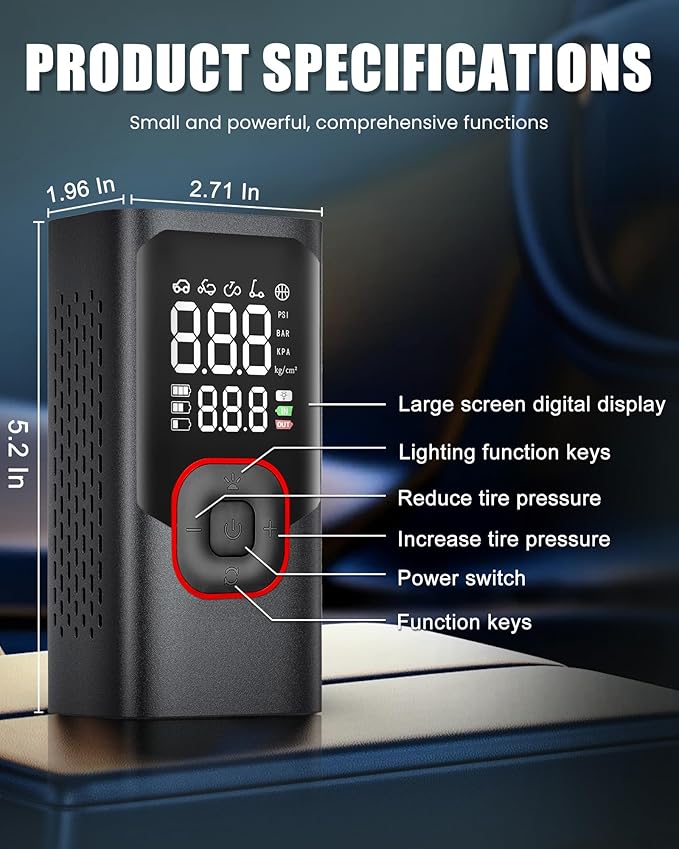 Tire Inflator Portable Air Compressor 150 PSI Cordless Mini Bike Tire Pump Air Pump for car Motorcycle Bicycle Balls Inflator with Pressure Gauge 15000mAh 6X Fast Inflation Auto Shutoff